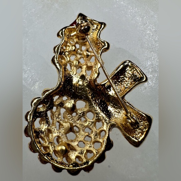 Vintage Gold Snowman Brooch, white scarf, red hat Christmas #Holiday # Snowman - Picture 3 of 4